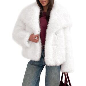 Women's Faux Fur Coat Fluffy Faux Fur White